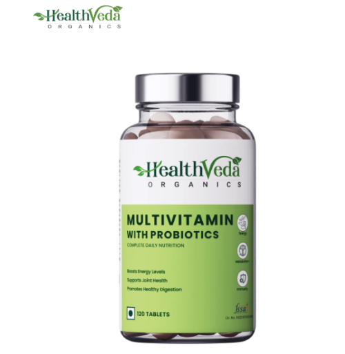 Health Veda Organics Multivitamin Tablets with Probiotics supplements may help increase energy, and stamina levels, enhance nervous and immune systems, improve vision, and improve antioxidant capabilities. These multivitamin tablets are with herbs, vitamins, and minerals that boost your immunity.