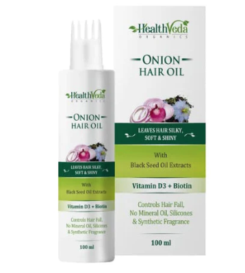 HealthVeda Onion oil is the natural best defense against hair fall. Onion, one of the hero ingredients of this oil, revitalizes your hair & improves hair texture. Onion keeps your hair free from infections, thus, in turn, promoting hair growth. Help against premature graying of hair.